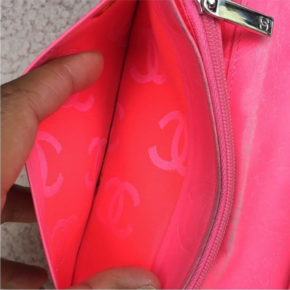 Chanel Black Cambon Quilted Leather Wallet Hot Pink Interior Black CC Classic